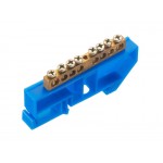 55358 Шина N ноль на изоляторе DIN, синий, 6х9мм, 8 групп, латунь