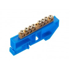 55358 Шина N ноль на изоляторе DIN, синий, 6х9мм, 8 групп, латунь