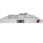 59914 Полка вентиляторная 19, 1U/4 с термостатом, с кабелем, серая Netko