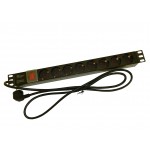 52670 Блок розеток 19, 16А, 8 розеток, шнур 2м, выключатель, черный