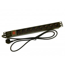 52670 Блок розеток 19, 16А, 8 розеток, шнур 2м, выключатель, черный