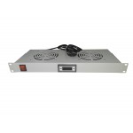 59913 Полка вентиляторная 19, 1U/2 с термостатом, с кабелем серая Netko