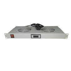 59913 Полка вентиляторная 19, 1U/2 с термостатом, с кабелем серая Netko