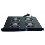 51668 Полка вентиляторная 19, 1U/4 с термостатом, с кабелем, черная Netko