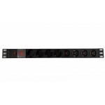 58677 Блок розеток 19, 10-16A, 8 розеток (4 шт EU + 4 шт C13), без шнура, выключатель, с защитой, корпус металл, черный