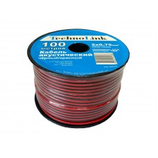 55978 Кабель акустический Technolink 2*0.75мм2 (42*0.15мм) CCA, 100м, пластиковая катушка, черный/красный