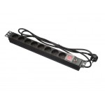 53547 Блок розеток 19, 16А, 8 розеток, шнур 1.8м, выключатель, с защитой, черный