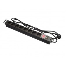 53547 Блок розеток 19, 16А, 8 розеток, шнур 1.8м, выключатель, с защитой, черный