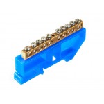 55359 Шина N ноль на изоляторе DIN, синий, 6х9мм, 10 групп, латунь