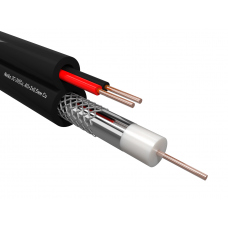 53389 Кабель коаксиальный Netko 3C-2V, 75 Ом (CU, оплетка 32 нити AL) + кабель питания 2x0.5мм (CU, одножильный), аналог ККСП, наружный, черный (100м)