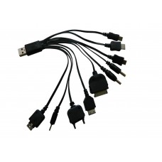 53615 Универсальный USB мульти-шнур для зарядки телефонов и устройств 10 штекеров: Nokia 2.0, Nokia 3.5, Sony Ericsson, LG 18pin, Micro-USB, Mini -USB, Samsung 20pin, iPod 30pin (iPhone), PSP, Nintendo Dsi