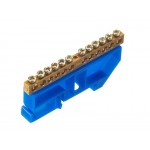 55360 Шина N ноль на изоляторе DIN, синий, 6х9мм, 12 групп, латунь