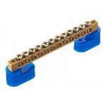 55354 Шина N ноль на 2-х изоляторах, тип Стойка, синий, 6х9мм, 12 групп, латунь