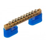 55353 Шина N ноль на 2-х изоляторах, тип Стойка, синий, 6х9мм, 10 групп, латунь