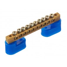 55353 Шина N ноль на 2-х изоляторах, тип Стойка, синий, 6х9мм, 10 групп, латунь