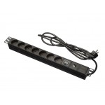 53548 Блок розеток 19, 16А, 7 розеток, шнур 1.8м, с защитой, черный