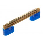55355 Шина N ноль на 2-х изоляторах, тип Стойка, синий, 6х9мм, 14 групп, латунь