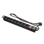 55581 Блок розеток 19, 16А, 8 розеток, шнур 2м, выключатель, черный Netko S