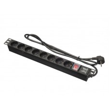 55581 Блок розеток 19, 16А, 8 розеток, шнур 2м, выключатель, черный Netko S