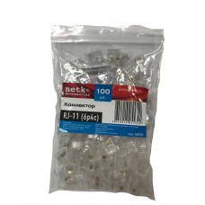 56876 Коннектор RJ-11 Netko (6p4c), (нож с 2-мя зубцами), 100шт. A